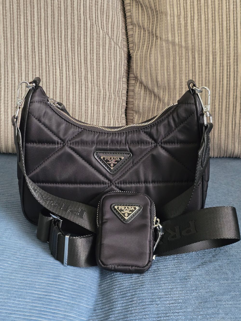 Black Padded Re-nylon Shoulder/Crossbody Bag - Like New