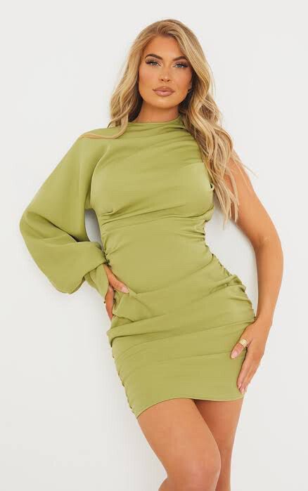 slim fit dress slacks Green One Shoulder Cutout Mini Knot Dimmi Dress – SABO