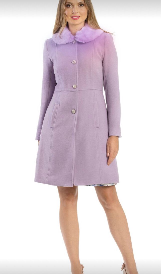 Lilac Wool-Blend Coat by Review Australia – Faux Fur Collar – Size 6
