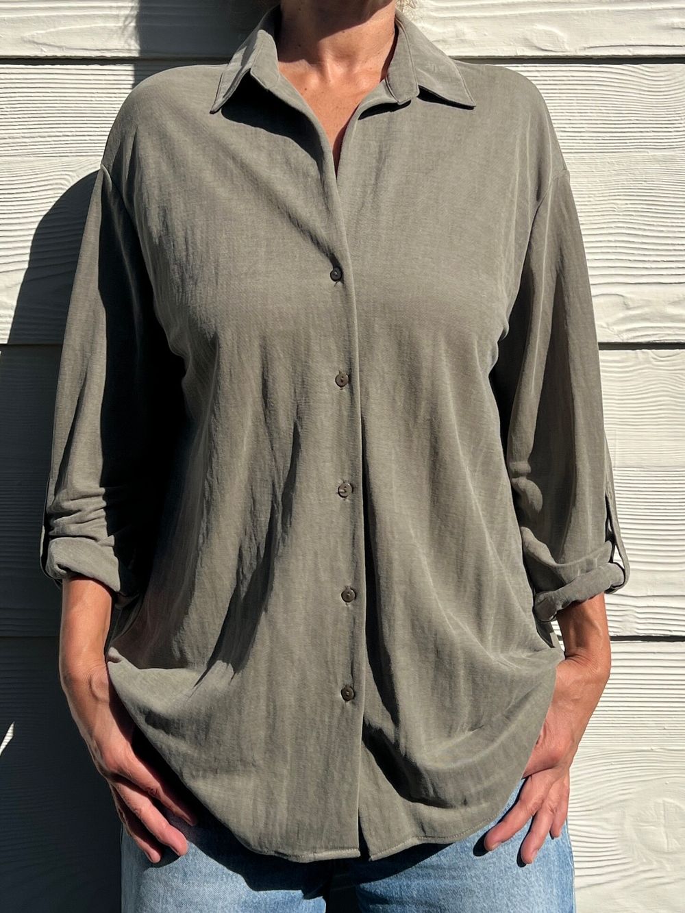 Olive Flowing Shirt