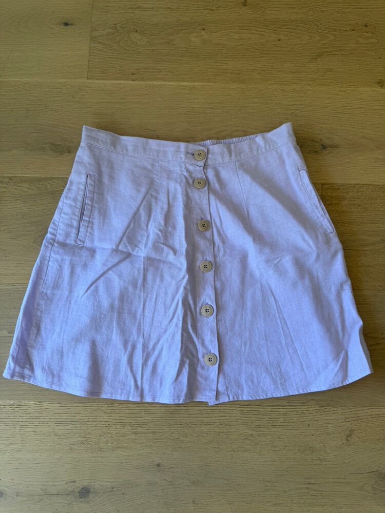 RUE STIIC Linen Lilac Mauve Button Down High Waisted A-Line Mini Skirt