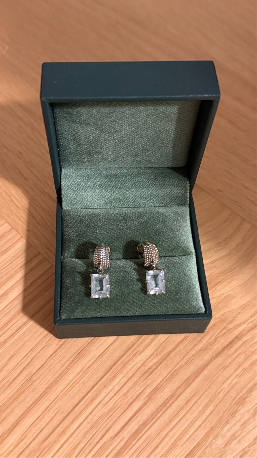 Zoe & Morgan gold plated drop earrings with light blue stone Earrings