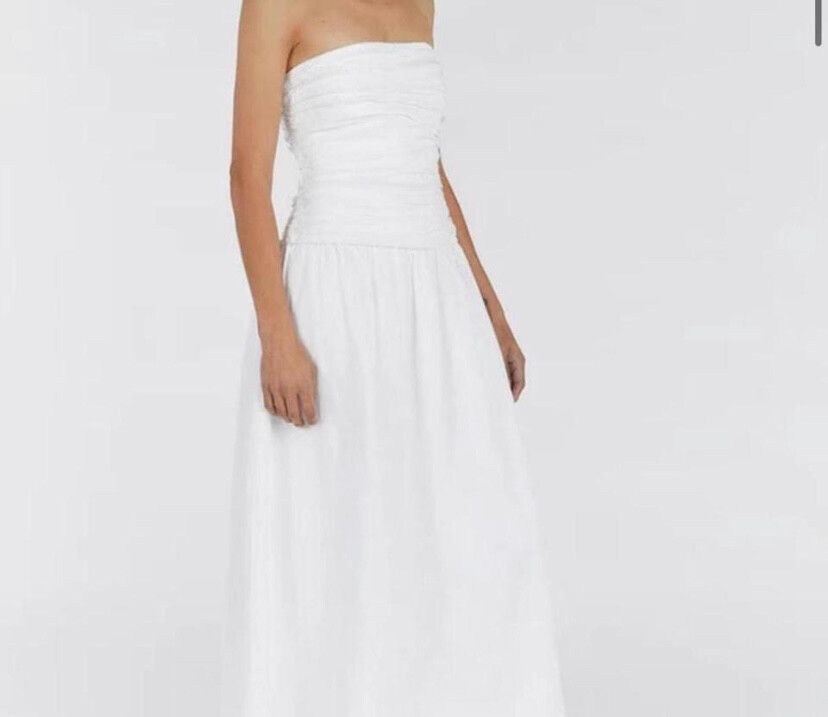 knee length dresses for ladies Strapless Midi Linen Dress – Thirteen Thirteen Boutique main image 1