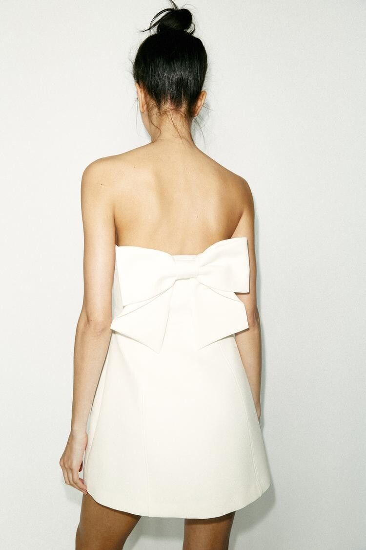 Zara - White mini dress with bow on Designer Wardrobe