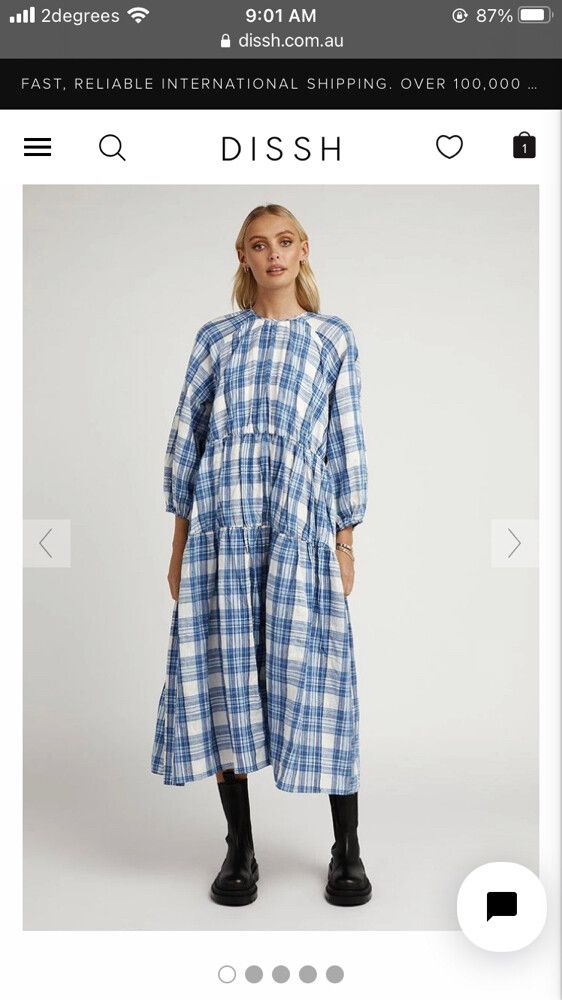 DISSH - Ayden Blue Plaid Linen Tier Dress on Designer Wardrobe