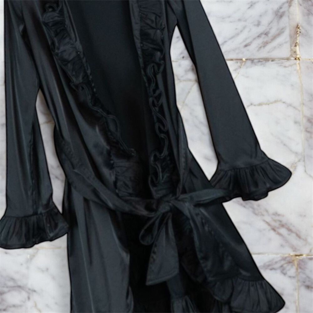 Black Satin Ruffle Trench Coat