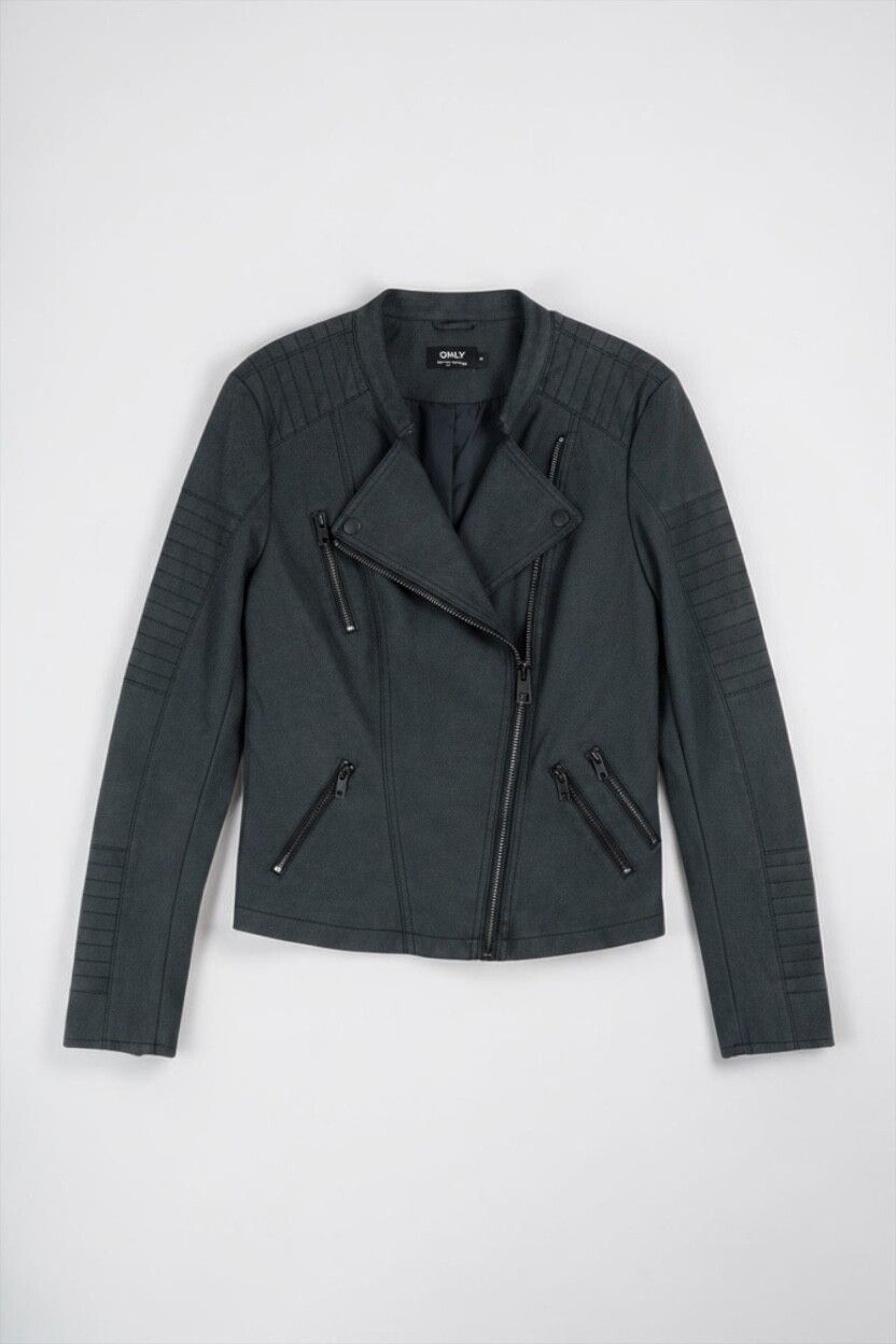 Black Stonewash Faux Leather Biker Jacket — Vintage-Look, Cafe Racer, Moto Rider