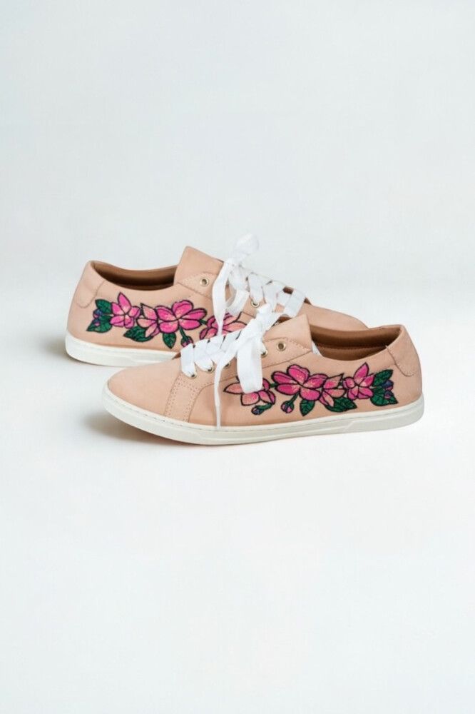Hey Monday “Andressa” Floral Embroidered Sneakers — Blush,