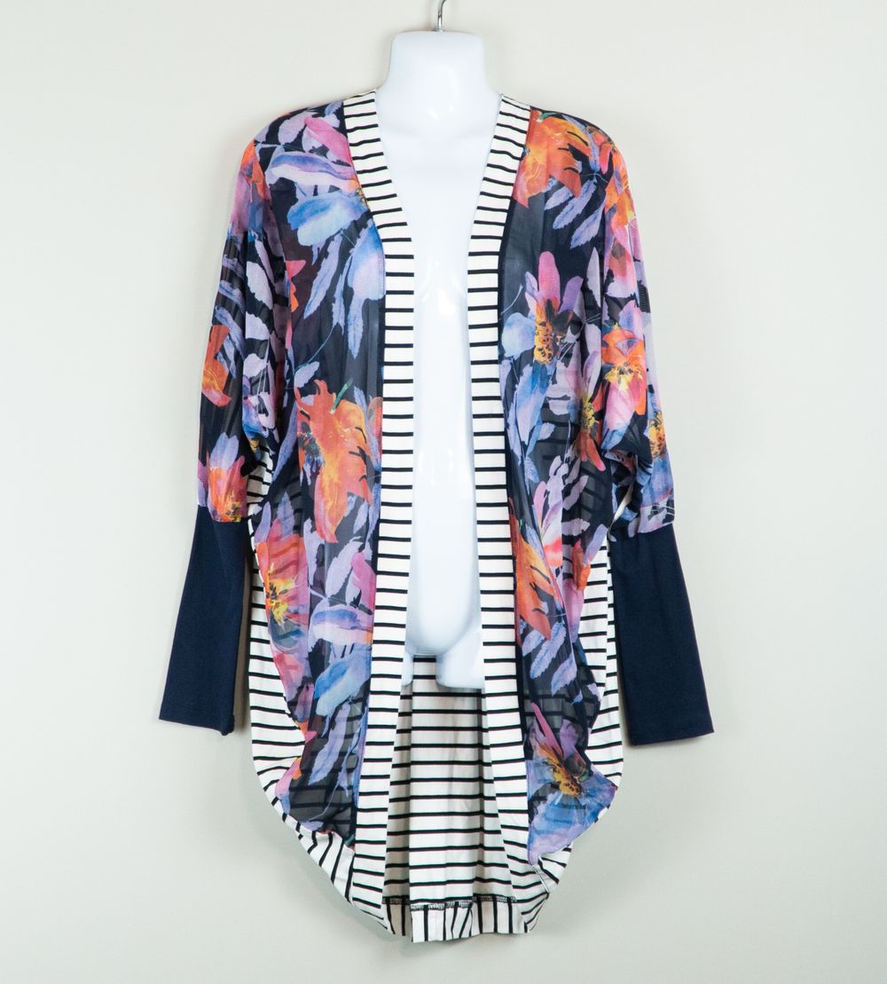 Pretty Basic Myla Short Kimono — Stipes & Floral O/S