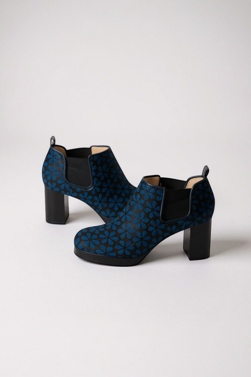 Orla Kiely x Clarks “Audrey” Pony Hair Ankle Boots – Retro Floral, Block Heels