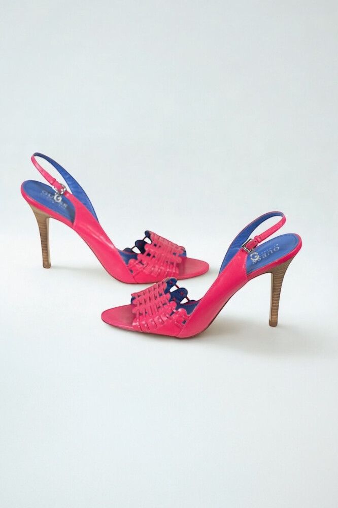 Guess Pink Slingback Stiletto Heels — Y2K, Woven Leather, Diamantes