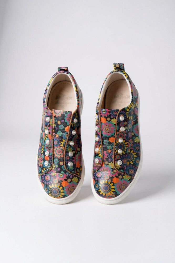 Minx Boutique Pearla Leather Sneakers — Retro Floral (Size 40 & 41 Mismatch)