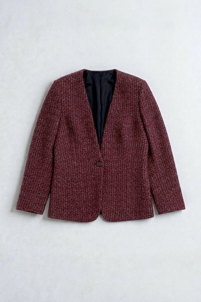 Boxy 80s Style Burgundy Tweed Blazer — Ugly Vintage, Pendleton Style Tweed