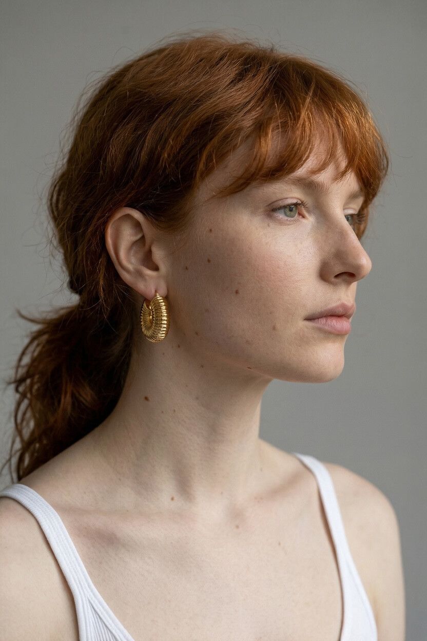 18K Gold Plated Ram’s Horn Chunky Hoop Earrings — Retro, Ribbed Coil