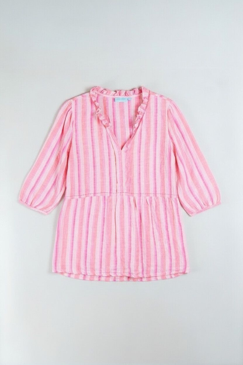 Blue Illusion French Linen Candy Stripe Blouse — Resort Wear