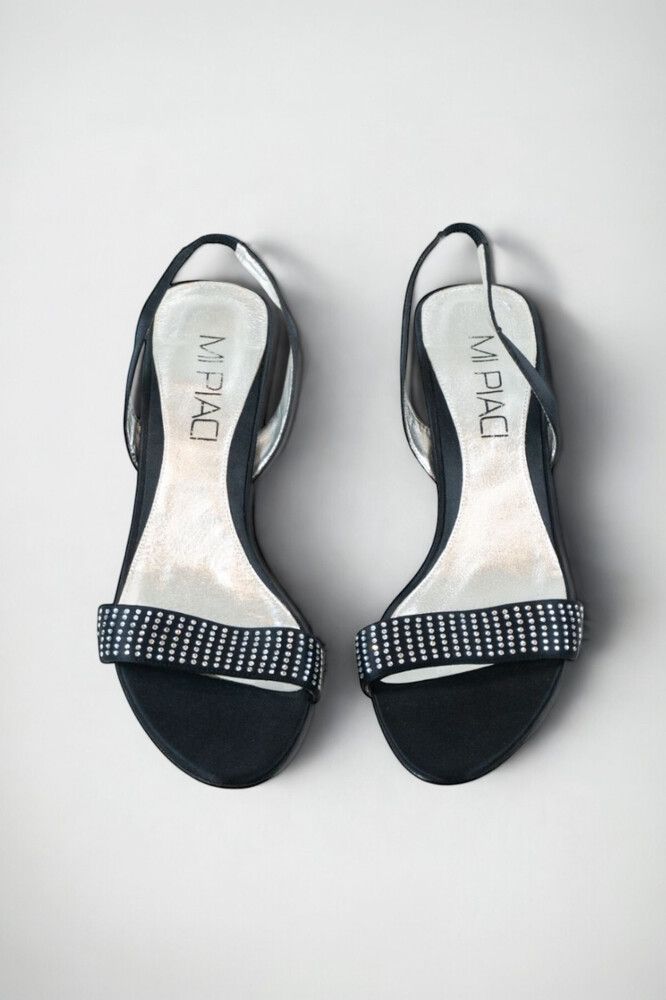 Mi Piaci Rhinestone Kitten Heel Sandals — Y2K Style, Slingbacks