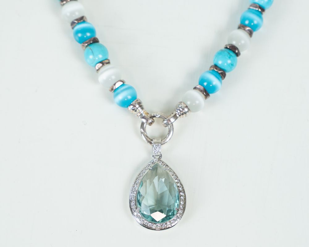 Kagi Aquatica & Crystal Pendant Combo Necklace