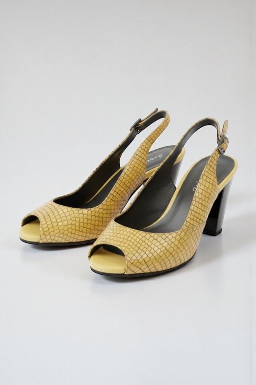 Y2K Sugar ’n Spice “Bailey” Snakeskin Slingback Heels — Buckle Straps