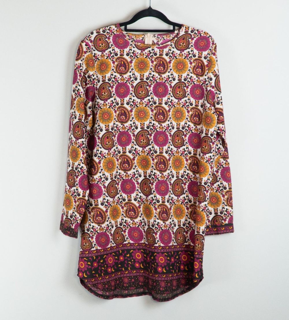 Retro Burgundy & Mustard Paisley Tunic / Mini Dress