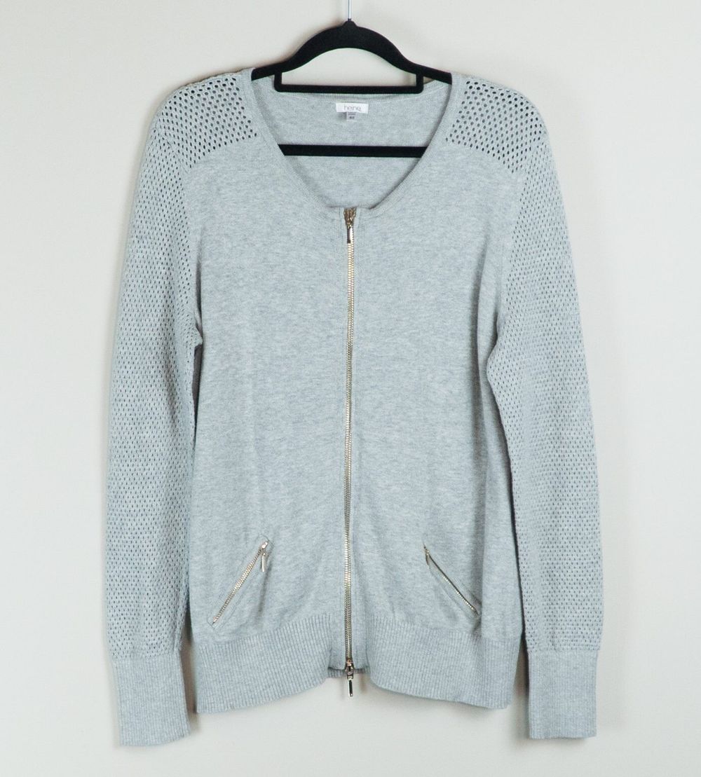 Grey Cotton Zip-Up Cardigan