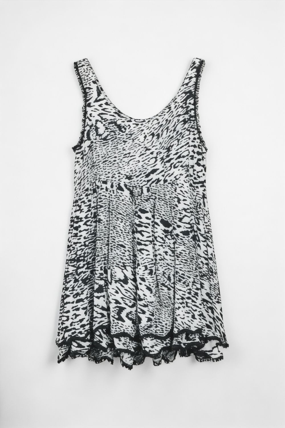 Little White Lie Y2K Babydoll Mini Dress – Black & White Animal Print