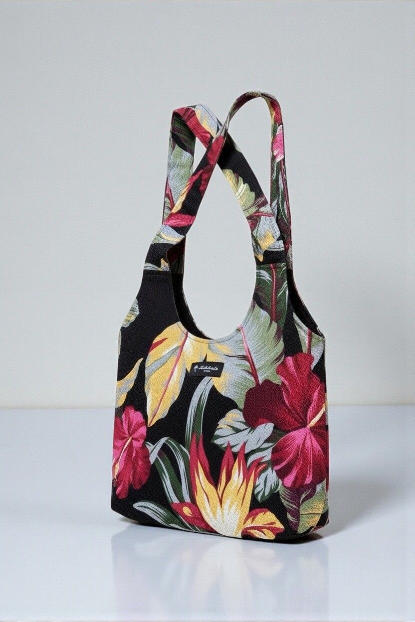 Mailelani’s Kauai Black Tropical Floral Tote Bag – Y2K, Tourist / Resort Style