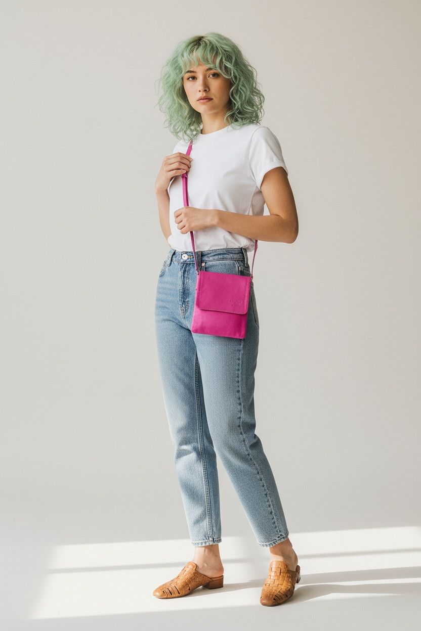 Hot Pink Vera Pelle Crossbody Bag — Made in Italy, Genuine Leather