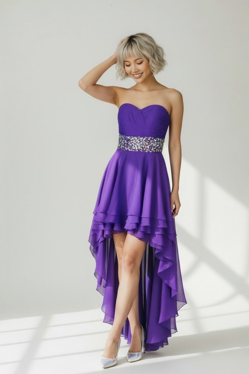 Y2K Iridescent Purple High-Low Chiffon Ball Dress — Rave, 2000s Deadstock