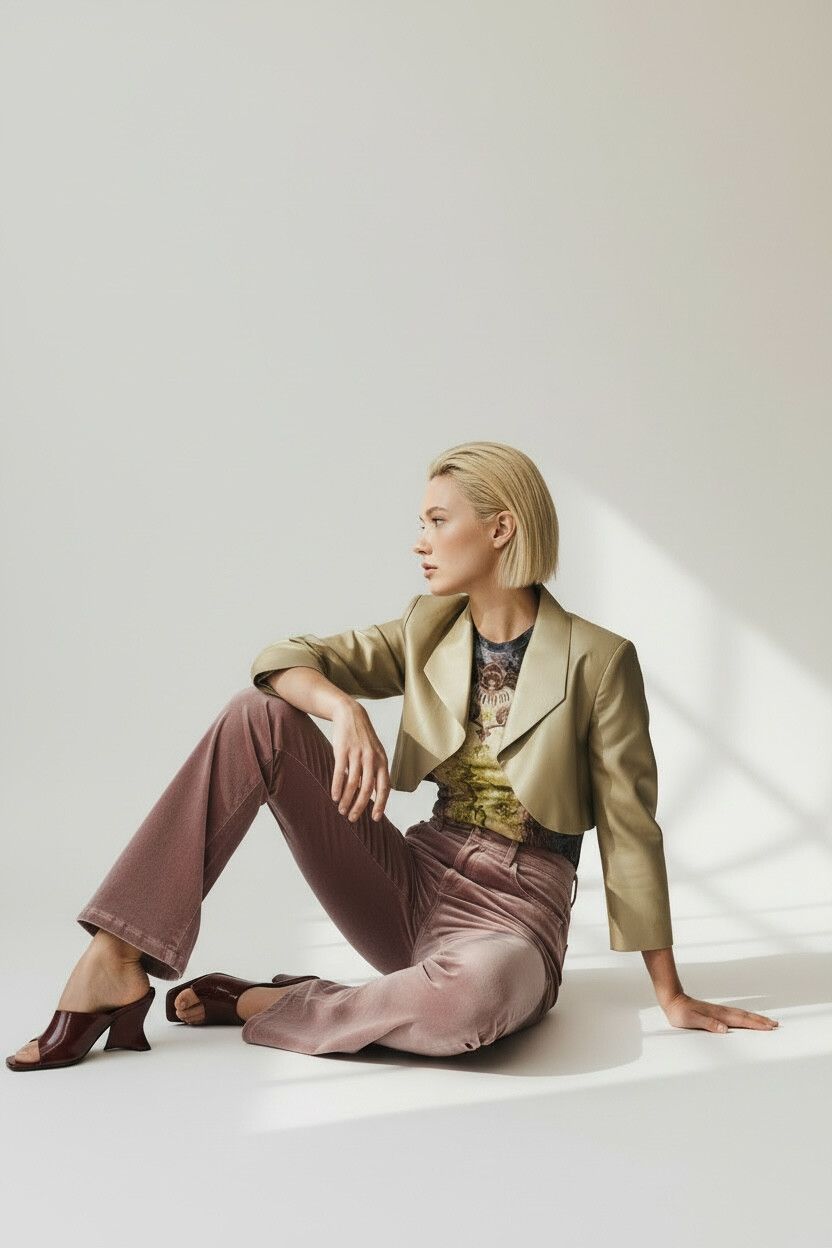 Iridescent Vintage Gold 90s Cropped Bolero Jacket — 7/8 Sleeve, Taffeta, Relaxed Fit