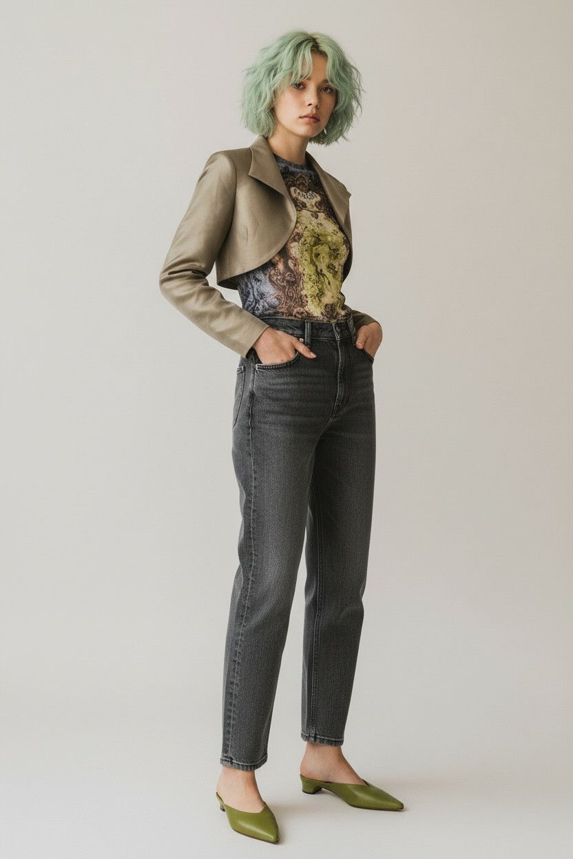 Iridescent Taupe 90s Cropped Bolero Jacket — 7/8 Sleeve, Taffeta, Relaxed Fit