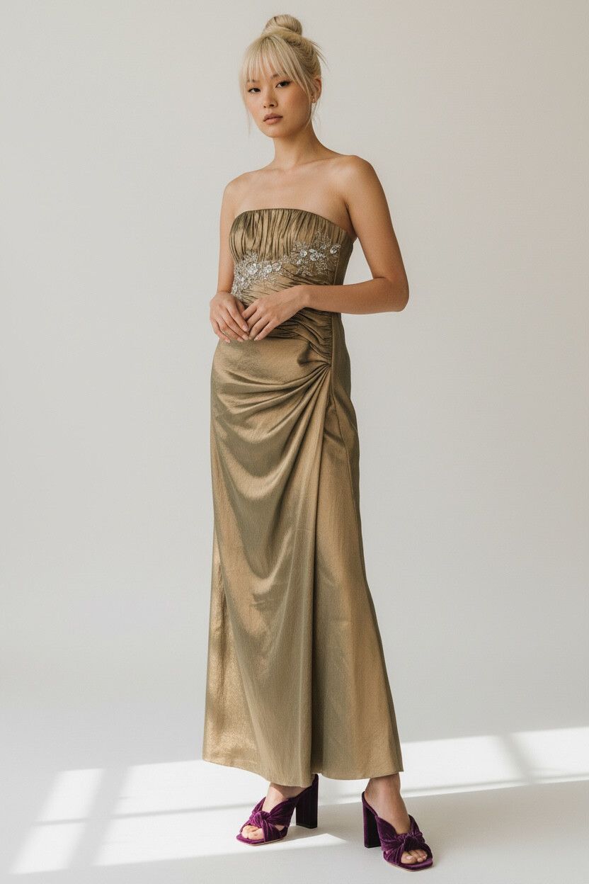 2000s "Old Money" Iridescent Vintage Gold Debutante Ball Gown — Iridescent Taffeta, Beaded, Bridgerton