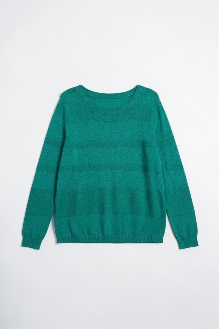 Bright Teal Ribbed Fine-Knit Jersey Top — Lightweight, Stretch Knit