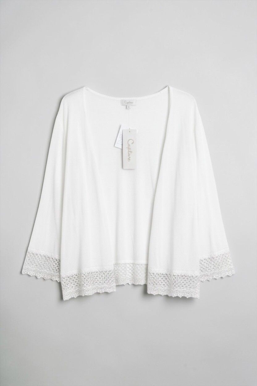 Ivory Fine-Knit Cotton-Blend Lace Cardigan — Boxy Fit, Open Front