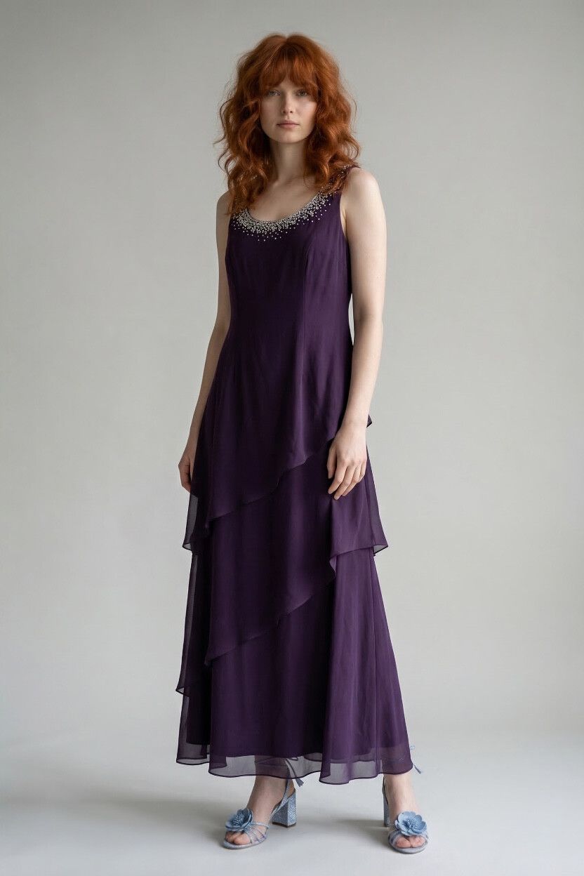 Vintage 90s Plum Purple Beaded Maxi-Sheath Dress — Country Club, Quiet Luxury Aesthetic