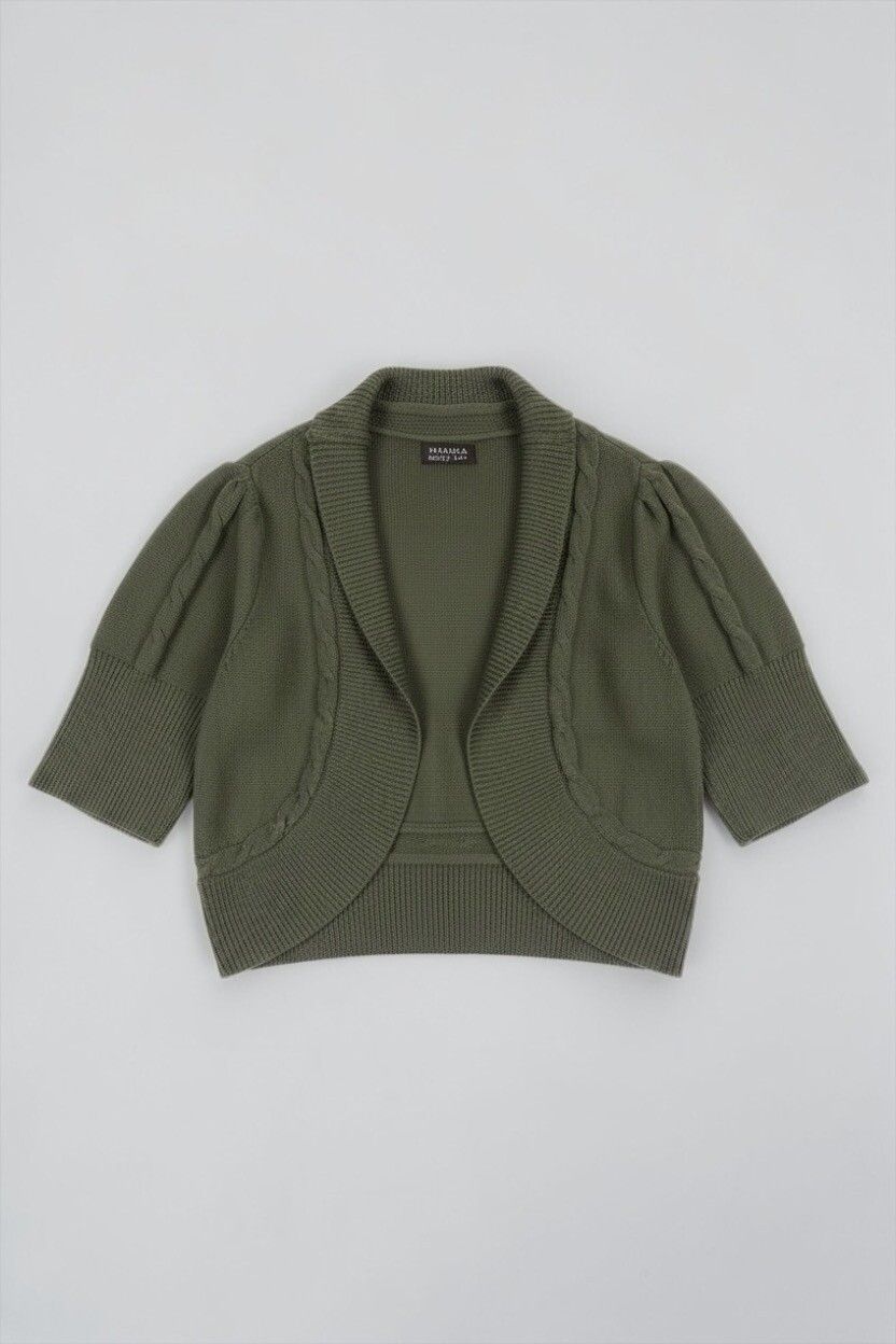 Mahana Ecologique Olive Green Merino Wool Cropped Bolero — Short Sleeve, Cardigan