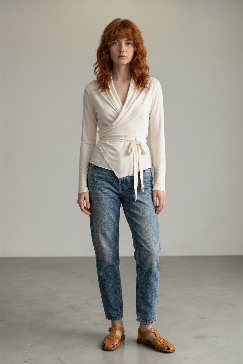 Mesop Cream Balletcore Wrap Top — Quiet Luxury, Stretch