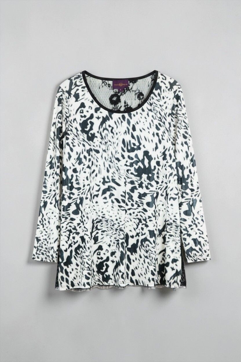 Stella Royal Black & White Longline Lace Shimmery Top — Maximalist Mob Wife, Dolce Vita