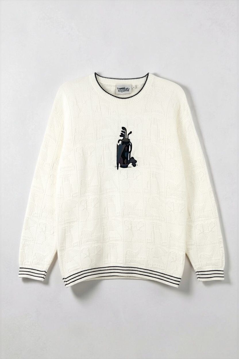 Vintage 90s Northern Reflections Cream Golf Knit Sweater Jersey — Retro Sports, Grandpacore, Appliqué