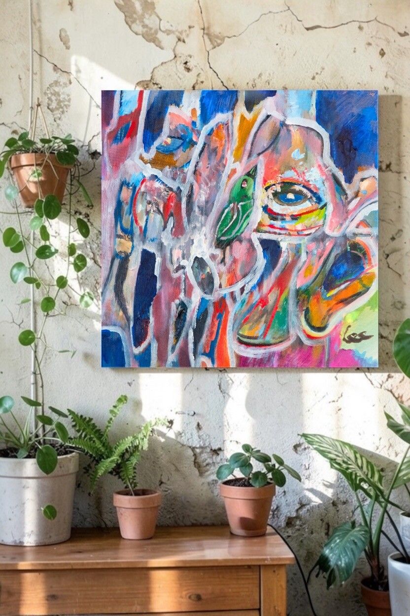 Original Acrylic Painting on Square Canvas Board — NZ Artist, Abstract Expressionist, Contemporary Artwork, Exploring Transformation & Change