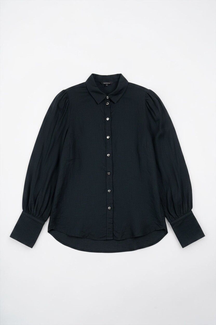 Black Relaxed Fit Linen Blouse — Oversized Shirt, Balloon Dolman Sleeve, Southern Gothic