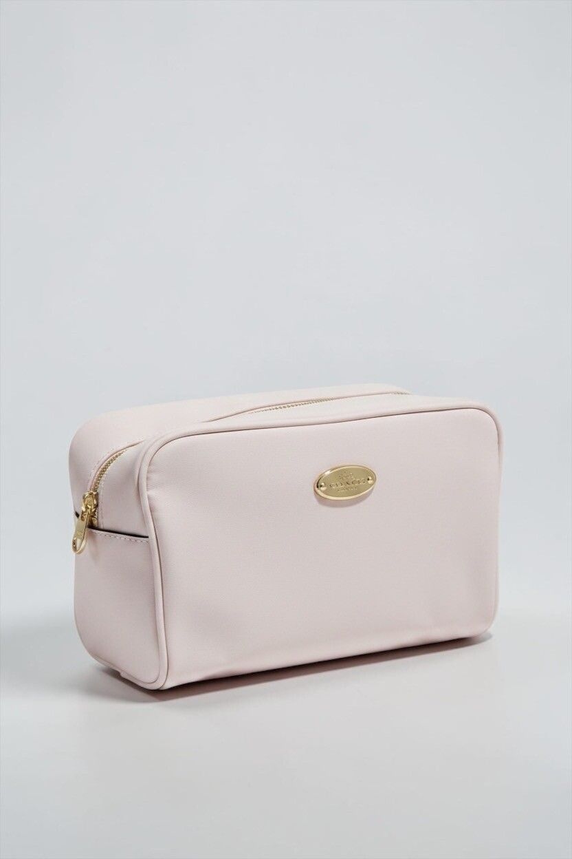 COACH Blush Pink Cosmetic Pouch — Makeup / Toiletry Bag, Gold-tone Hardware