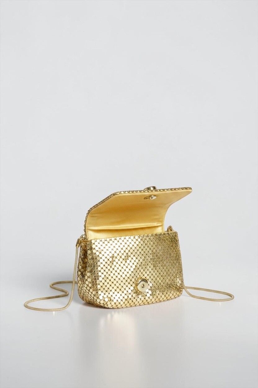 Vintage Small Gold Mesh Chainmail Clutch — Optional Strap, Purse