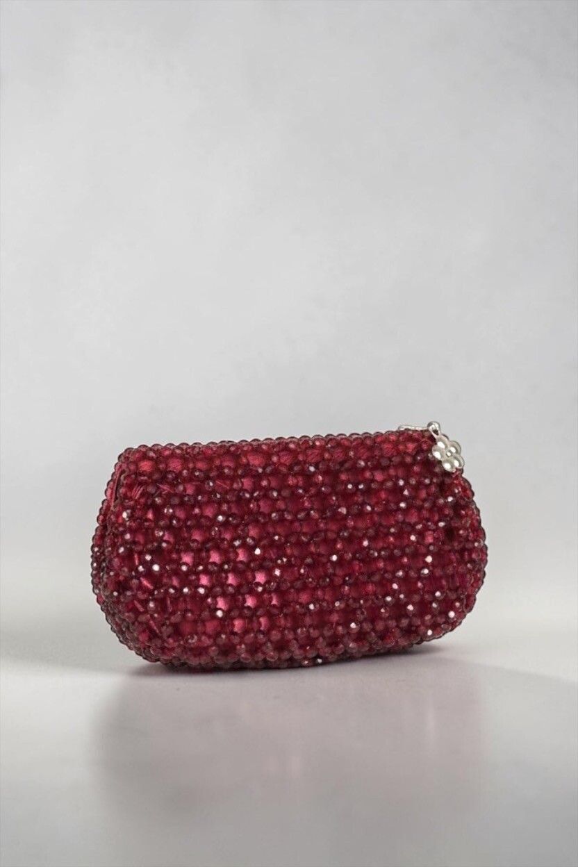 Y2K Wine Woven Faceted Bead Clutch — Purse, Vintage, 2000s