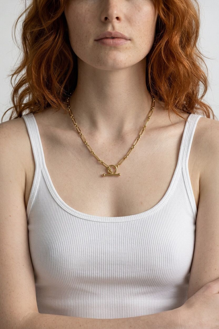 18K Gold Plated Fetter Link Toggle Chain Necklace — Vintage Style, Old Money, 3:1 Chain