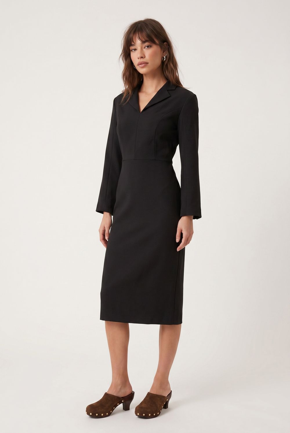 Calvin Klein Black Corporate Long Sleeve Midi Sheath Dress — Gold Zip & Buttons, Executive Presence, NWT