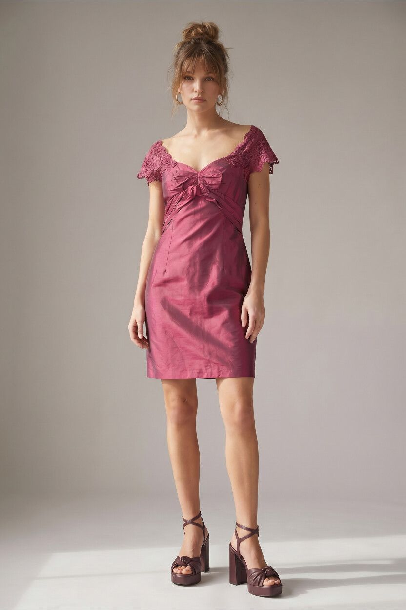 Vintage Rowan McLennan Iridescent Fuchsia Pink Slub Silk Cocktail Mini Dress — Sweetheart, Vintage Lace, NZ Designer