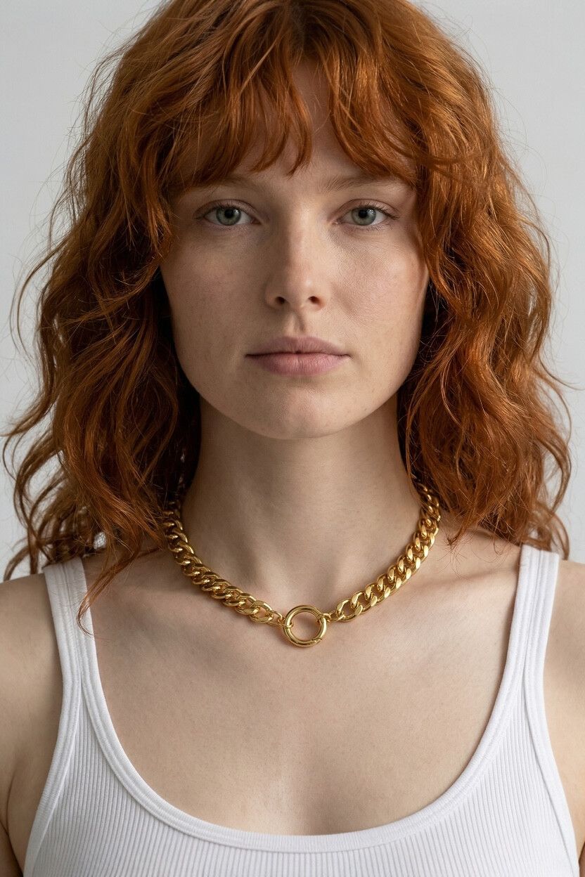 18K Gold Plated Chunky Curb Chain Choker — Luxe, Circle Gate Clasp