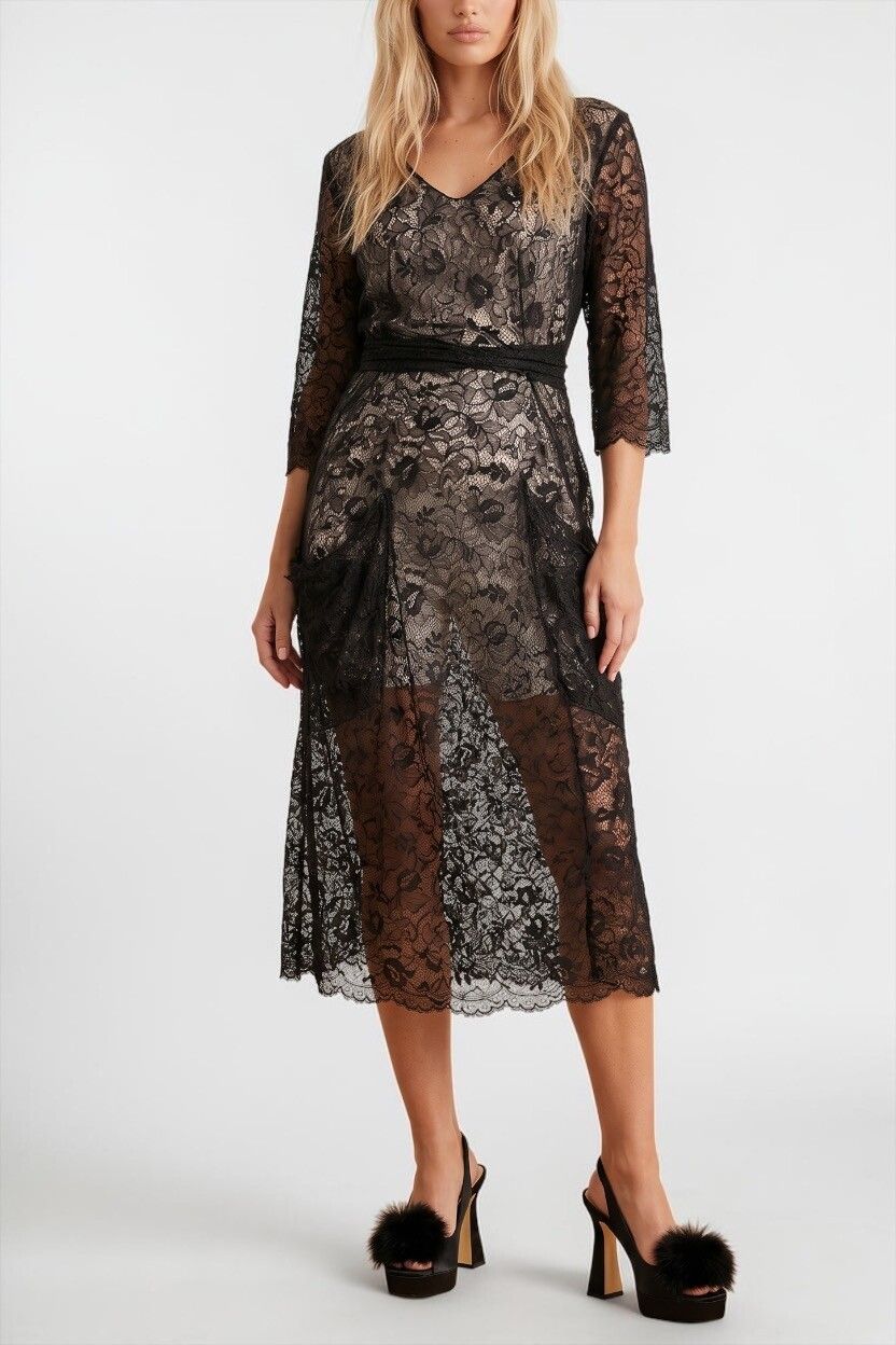 Succhi Sheer Black Lace Midi Overdress — Eyelash Lace, Cover Up, Southern Gothic