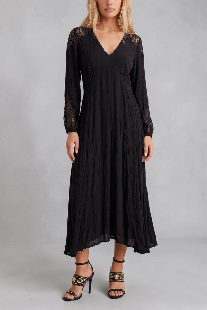 Fate & Becker Oriental Nights Black Lace Maxi Dress — Balloon Sleeve, Prairie, Southern Gothic
