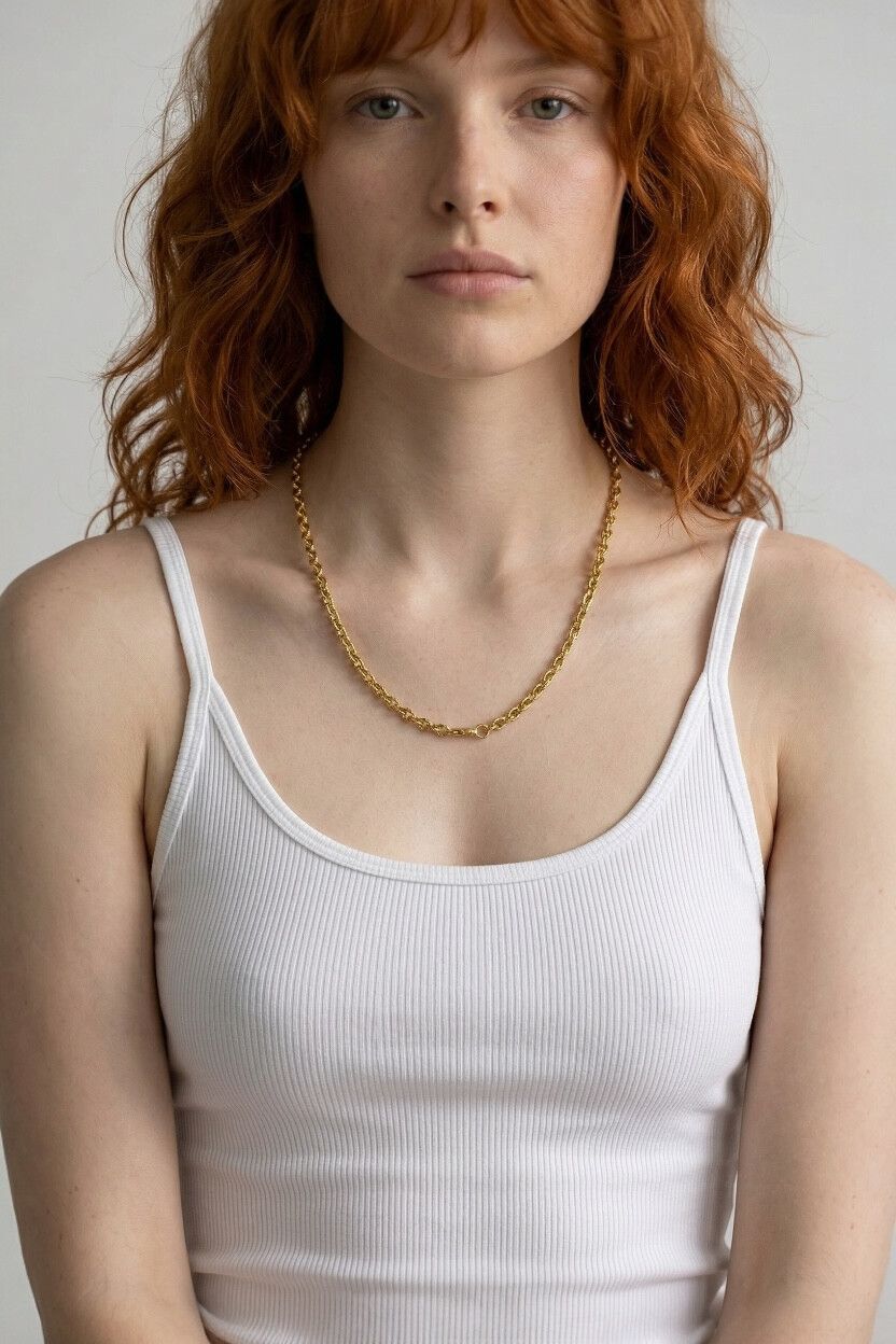 18K Gold Plated Etched Cable Chain Necklace — Vintage Style, Ribbed, Old Money